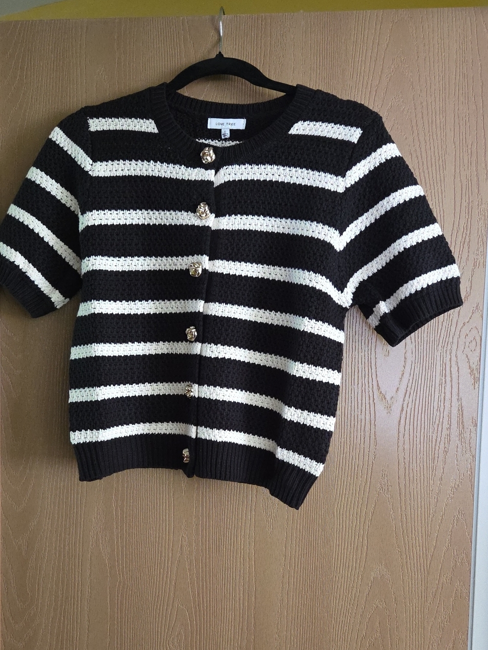 Love Tree NWT Black & Cream Striped Short-Sleeve Cardigan